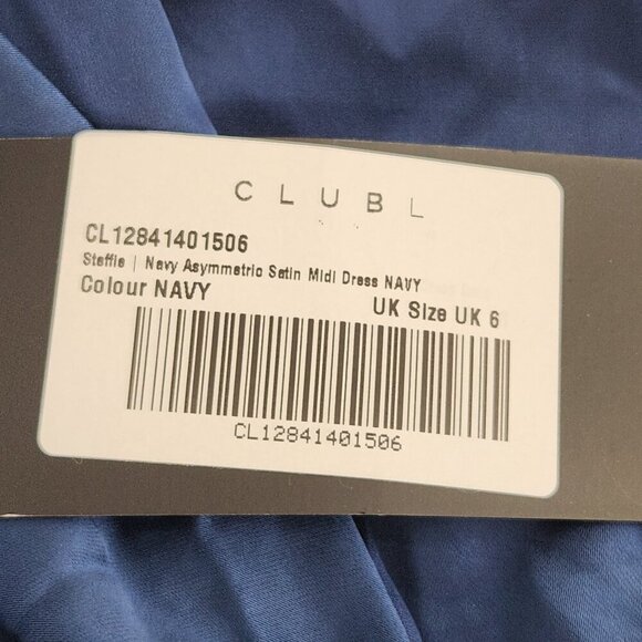Club L London Steffie Navy Asymmetric Satin Midi Dress Size 2 - Picture 6 of 9